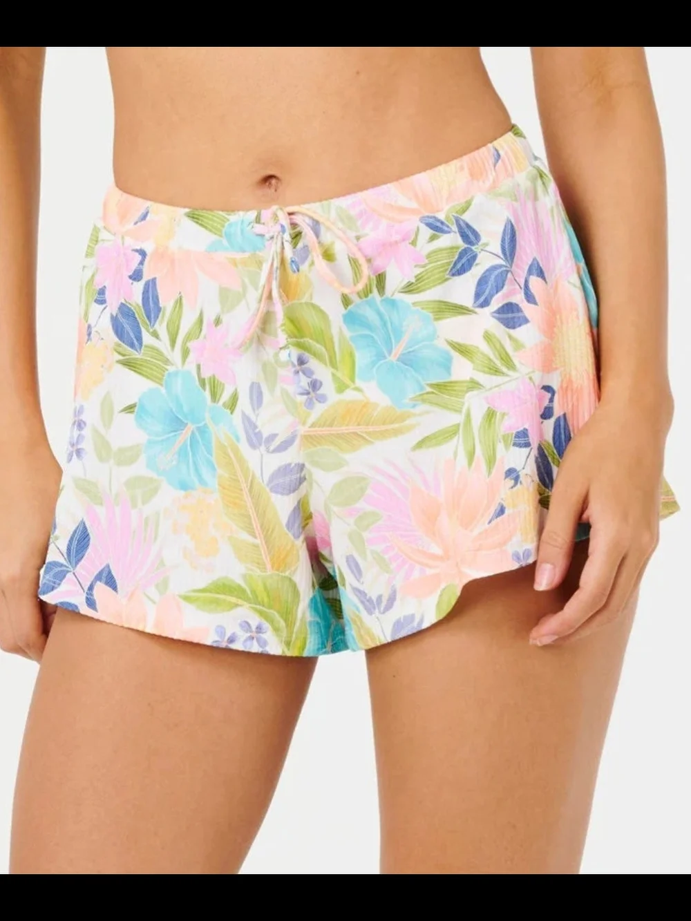 Elan Red Blue Floral Drawstring Shorts - Picture 1 of 5
